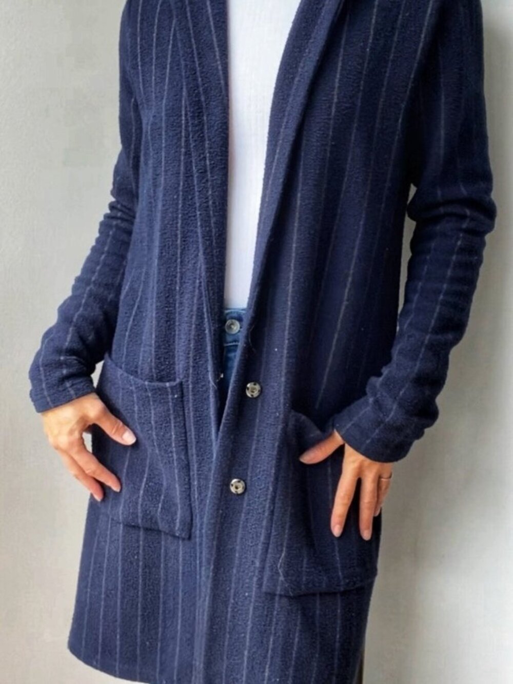 Anthropologie Harlyn Pinstripe Longline Jacket- Navy blue, Size XS
